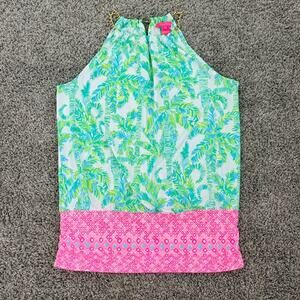 Lilly Pulitzer Bowen Top Fresh Citrus Pink Green Chain Halter Women's Small